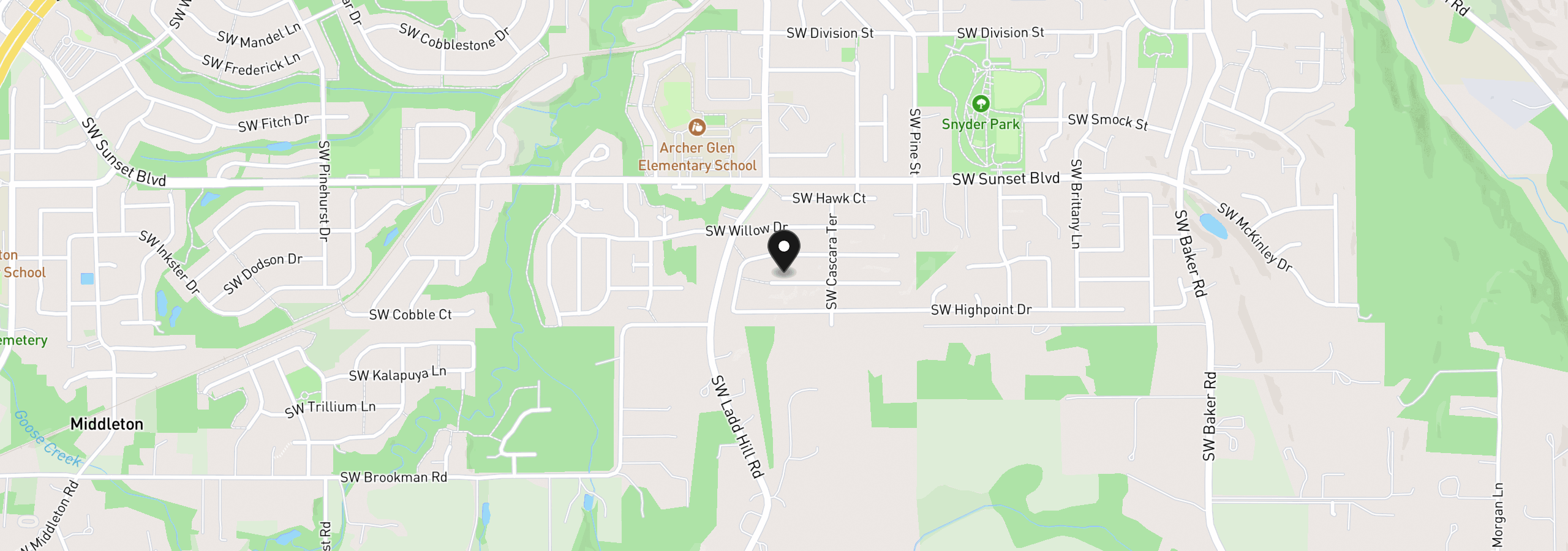 Map showing the location of 15929 SW Oriole Ct, Sherwood, OR 97140