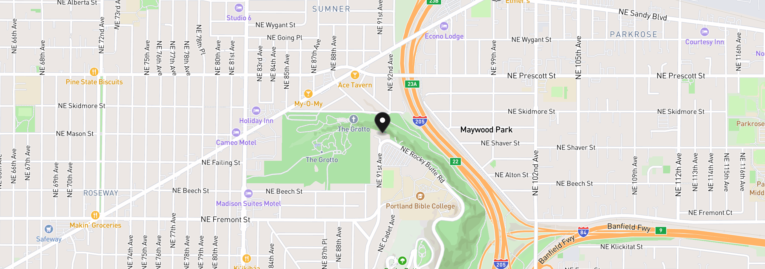 Map showing the location of 9101 NE Cliff St, Portland, OR 97220