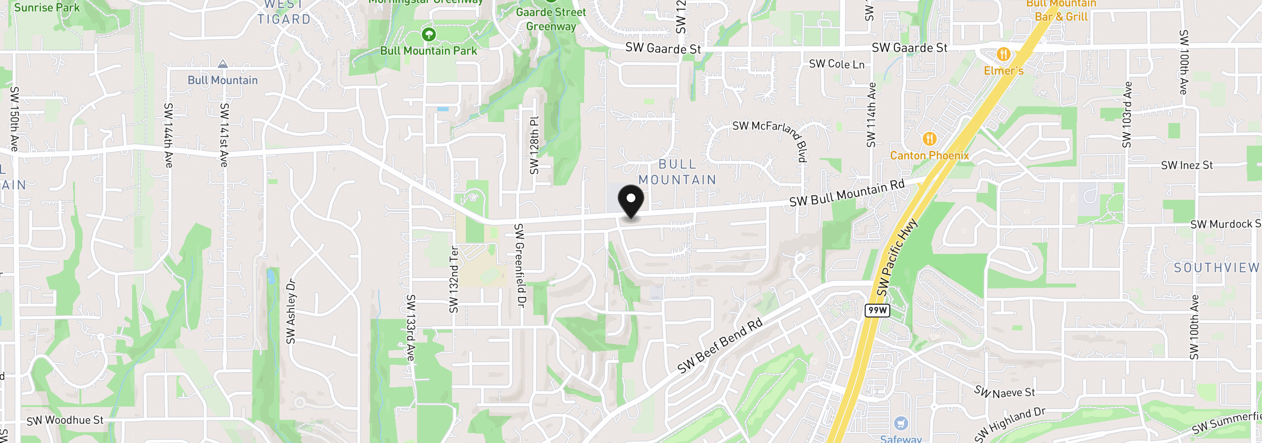 Map showing the location of 12425 SW Winterview Dr, Tigard, OR 97224