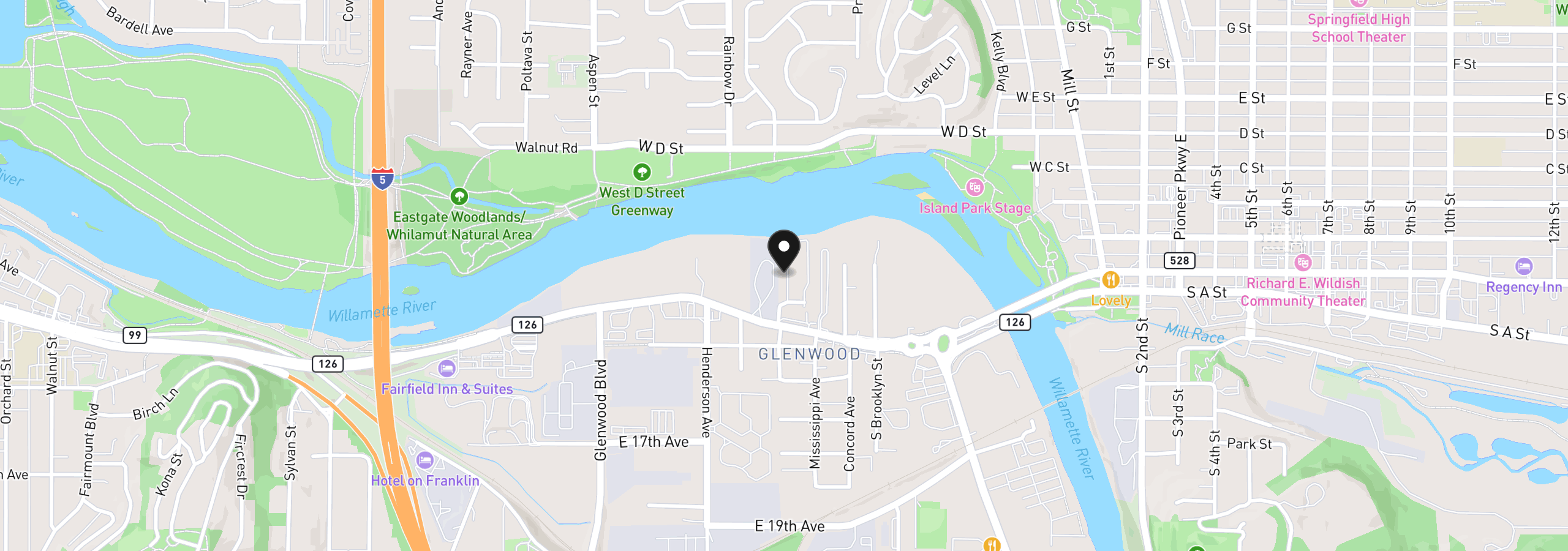 Map showing the location of 3998 Franklin Blvd 12, Eugene, OR 97403