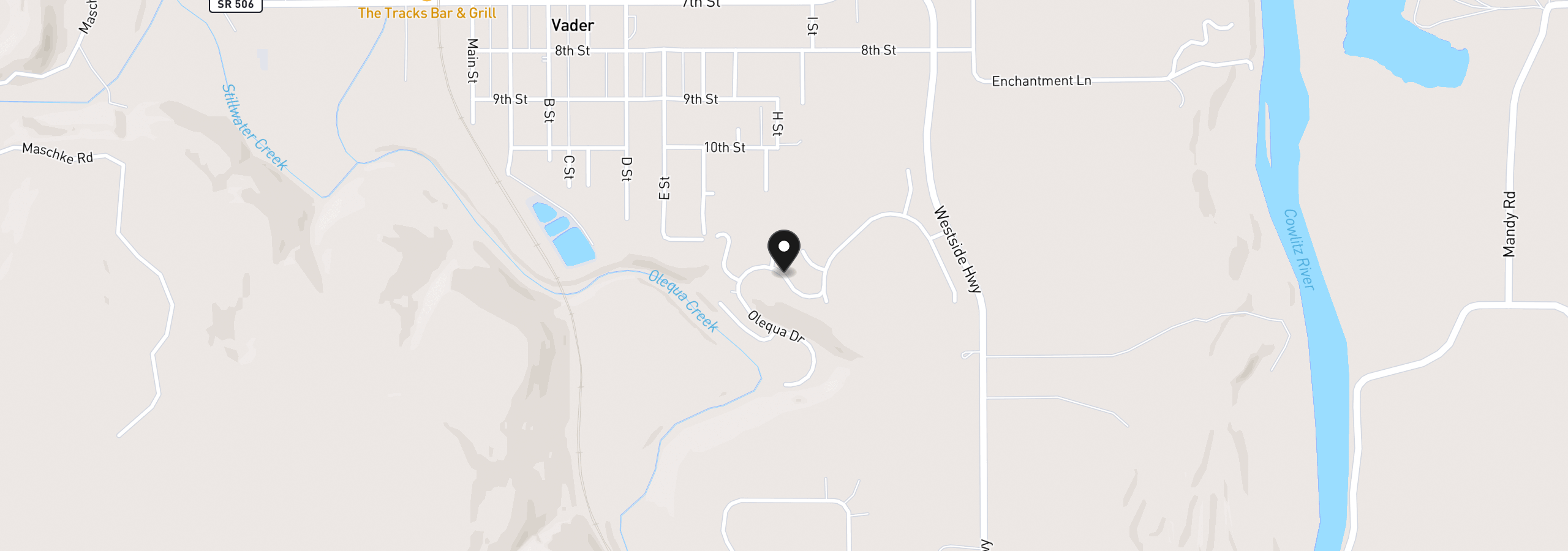 Map showing the location of 112 Olequa Dr, Vader, Wa 98593