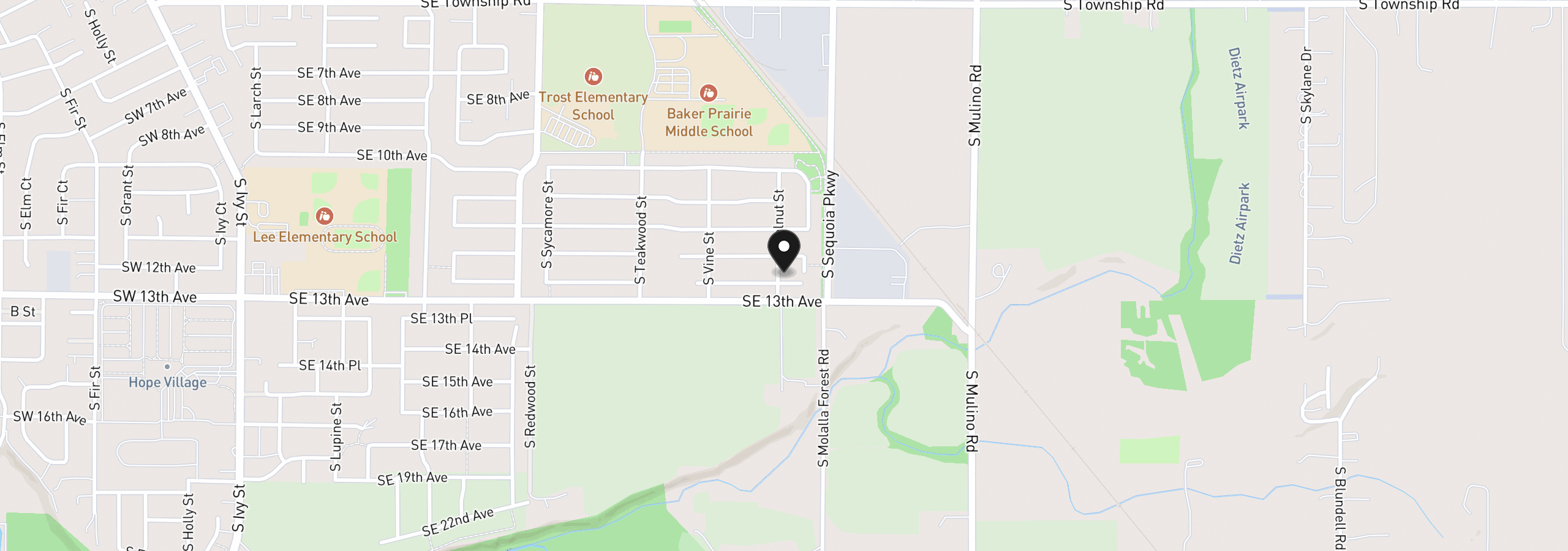 Map showing the location of 2212 SE 12th Ave, Canby, OR 97013