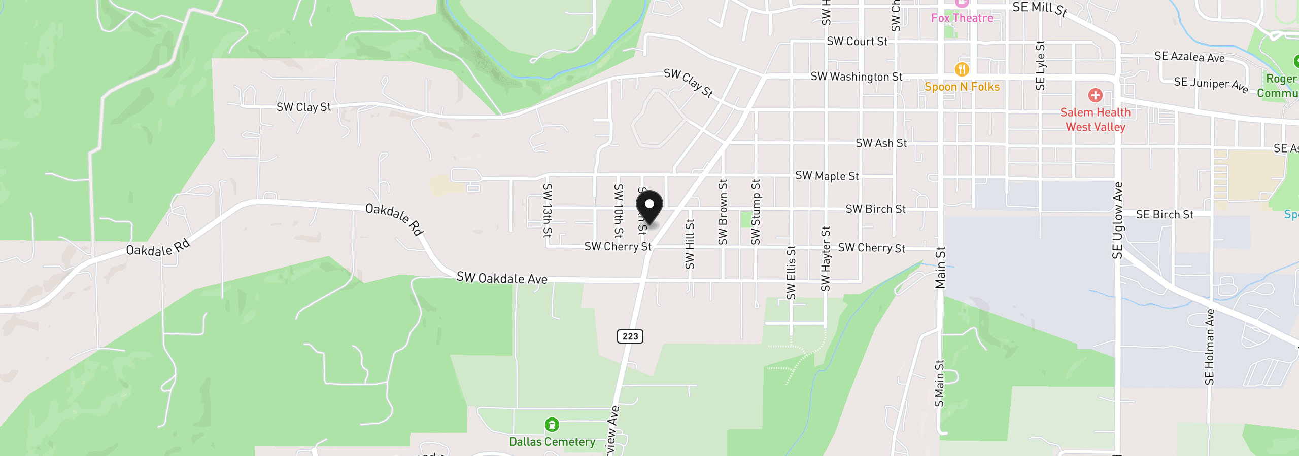 Map showing the location of 1450 SW Ninth St, Dallas, OR 97338