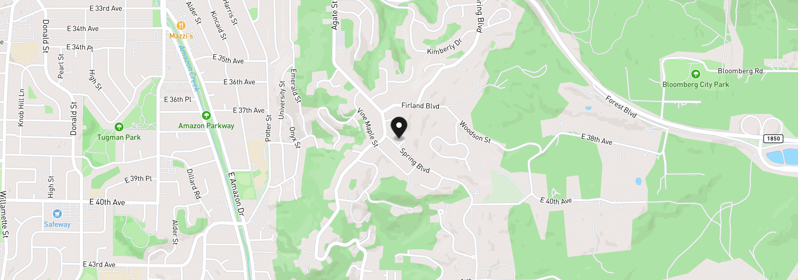 Map showing the location of 3815 Spring Blvd, Eugene, OR 97405