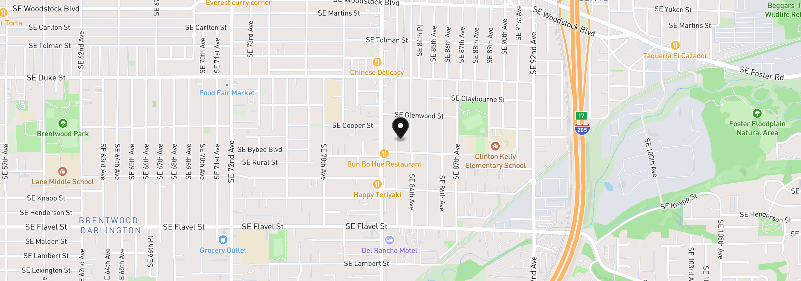 Map showing the location of 6834 SE 83rd Ave, Portland, OR 97266