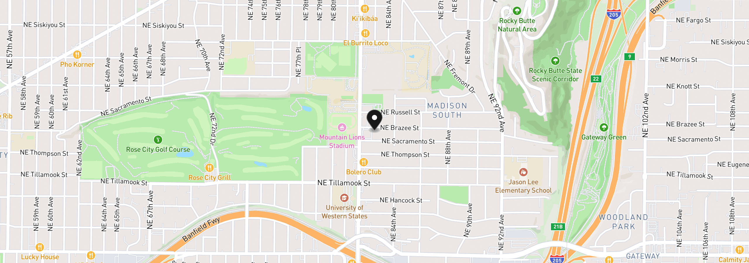 Map showing the location of 8250 NE Brazee St, Portland, OR 97220