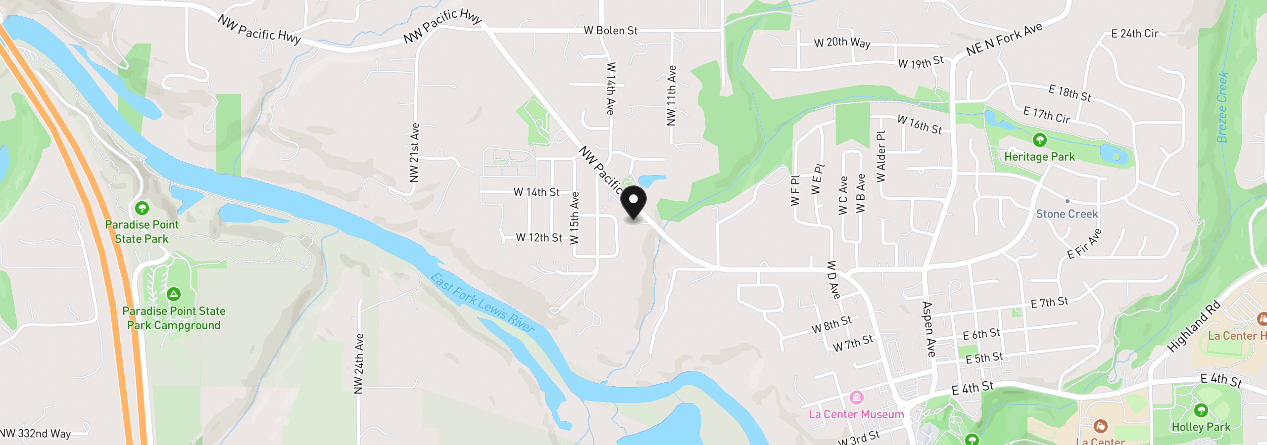 Map showing the location of 34100 NW Pacific Hwy, La Center, Wa 98629