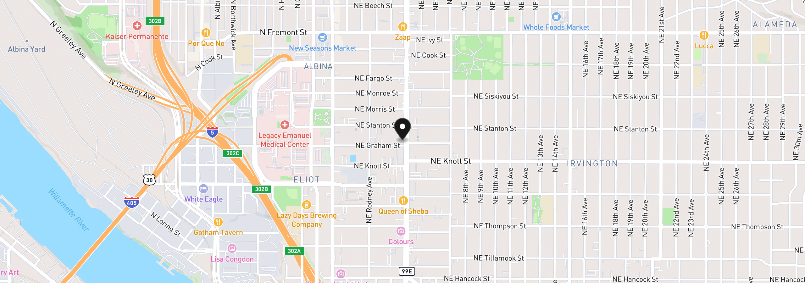 Map showing the location of 2809 NE M L King Blvd 2, Portland, OR 97212