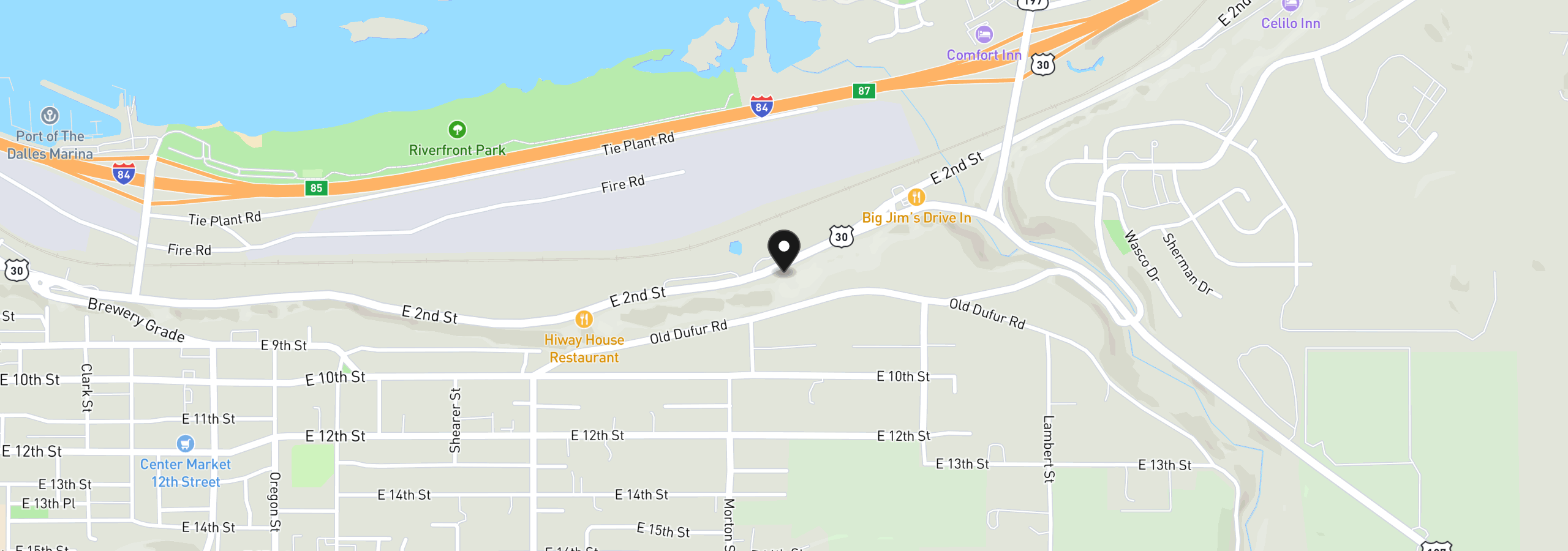 Map showing the location of 2718 E 2nd St, The Dalles, OR 97058