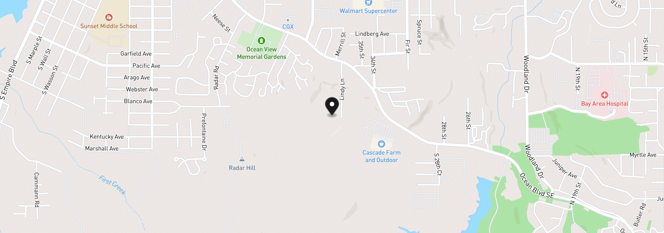 Map showing the location of 1041 Willow St, Coos Bay, OR 97420