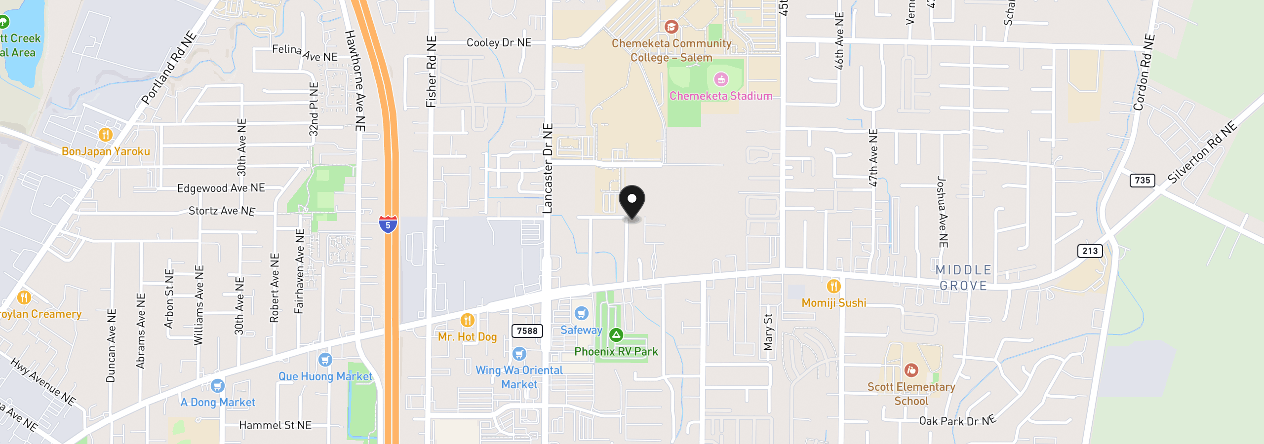 Map showing the location of 3584 Chiefs Ct, Salem, OR 97305