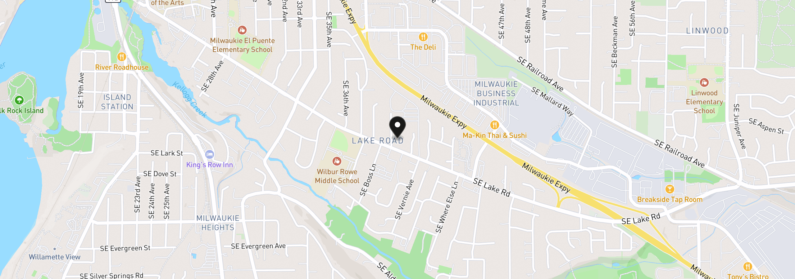 Map showing the location of 3921 SE Lake Rd, Milwaukie, OR 97222