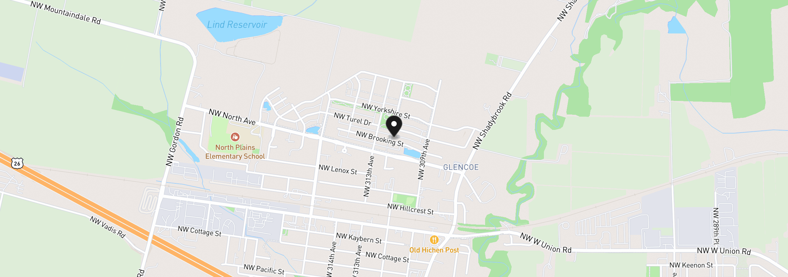 Map showing the location of 31045 NW Brooking St, North Plains, OR 97133