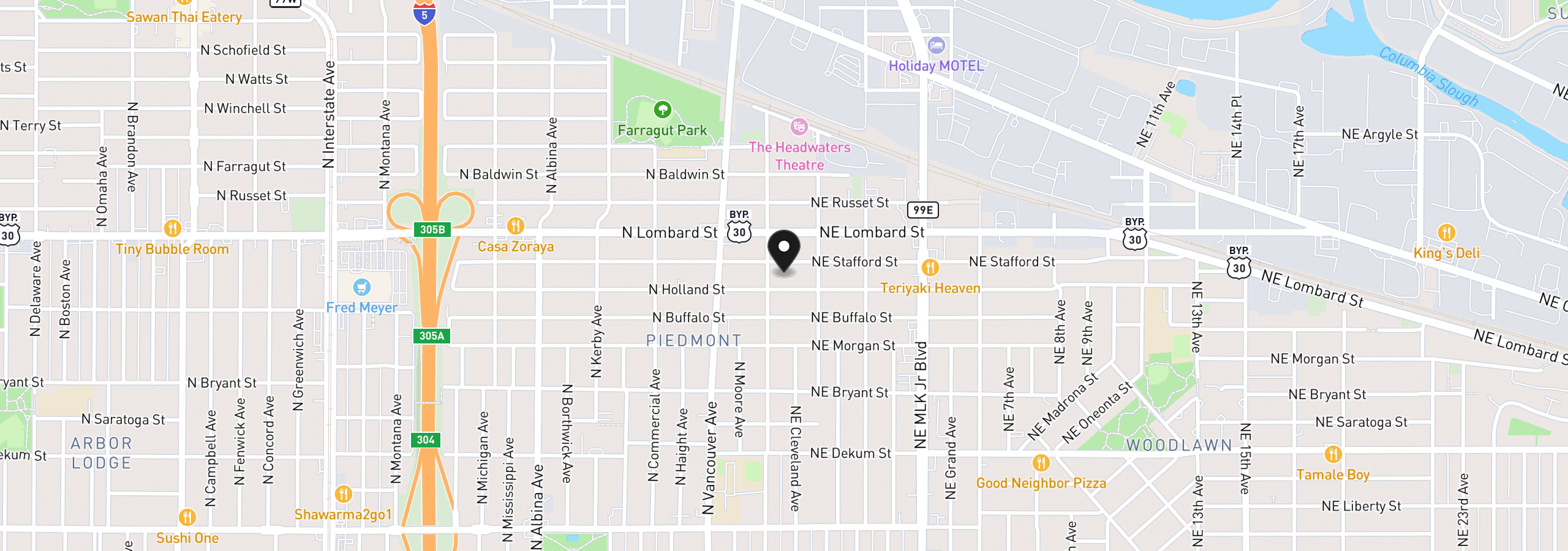 Map showing the location of 26 NE Stafford St, Portland, OR 97211