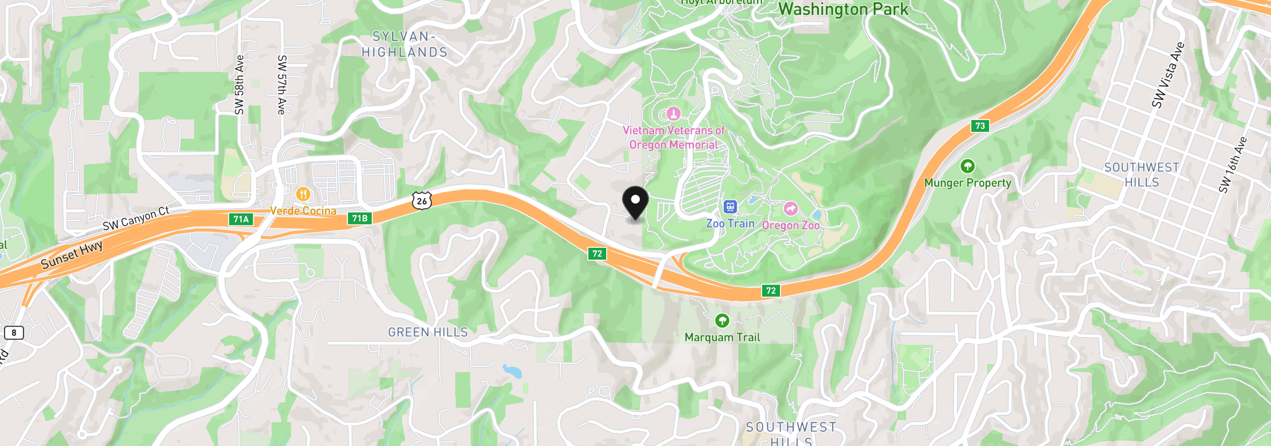 Map showing the location of 1932 SW Highland Rd, Portland, OR 97221
