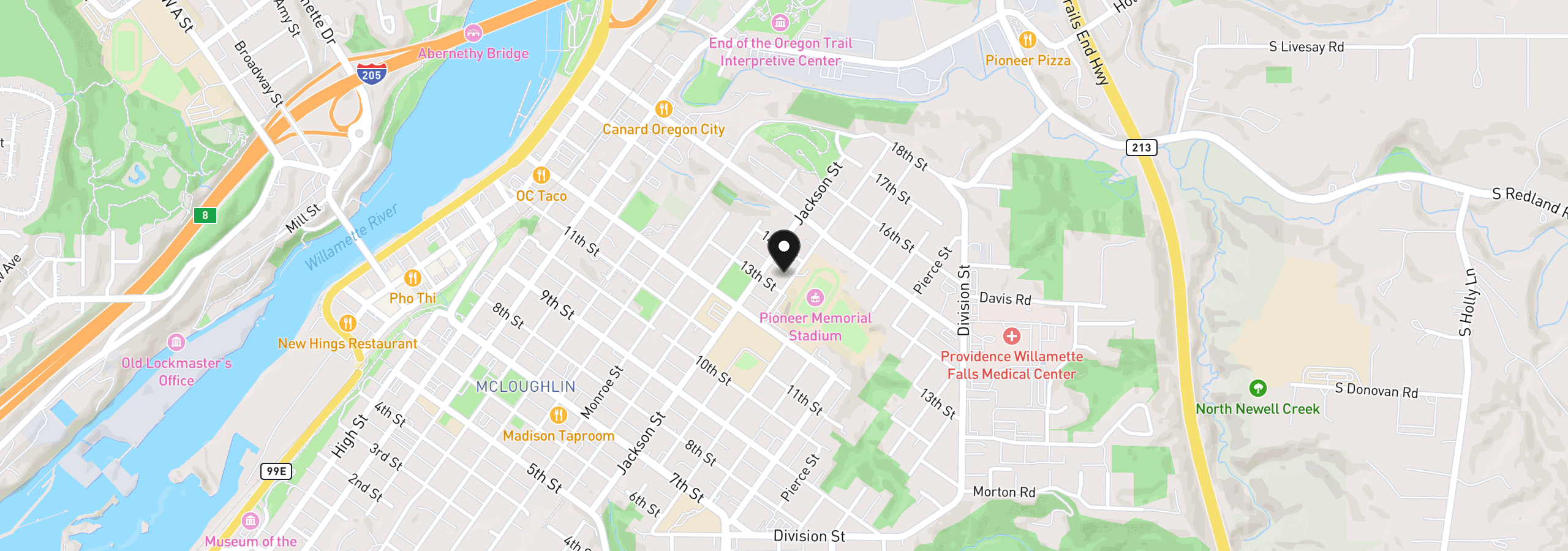 Map showing the location of 1309 Van Buren St, Oregon City, OR 97045