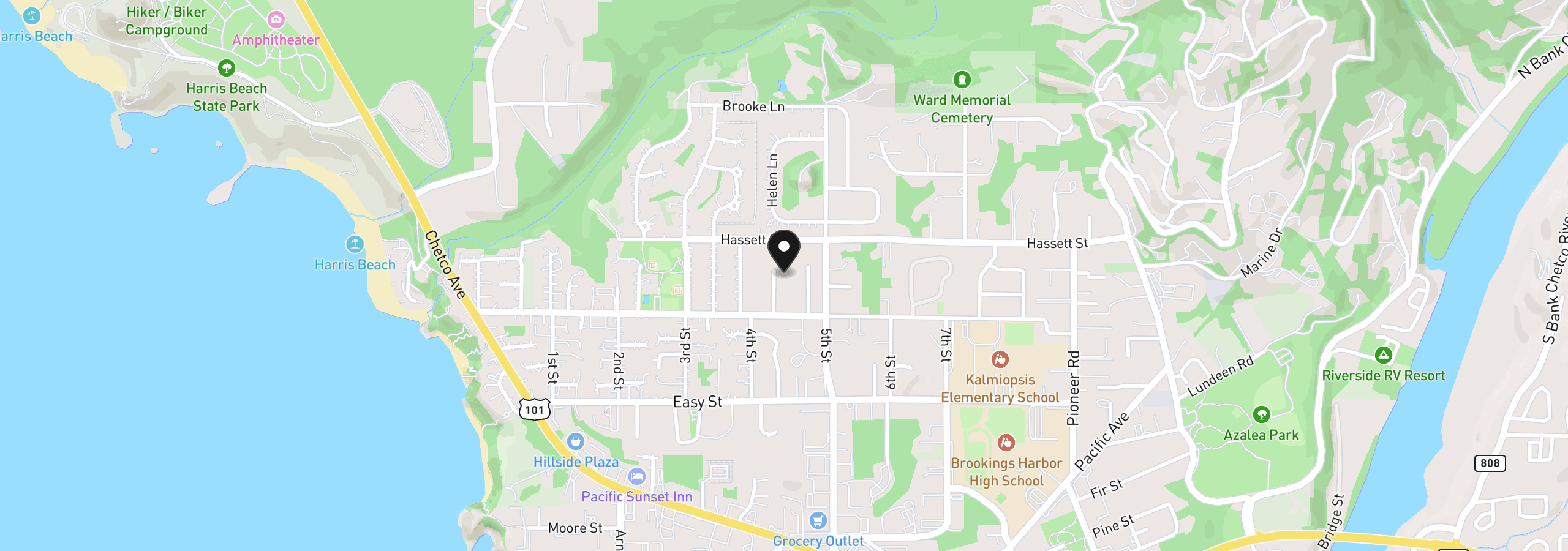 Map showing the location of 850 Crestwood Pl, Brookings, OR 97415
