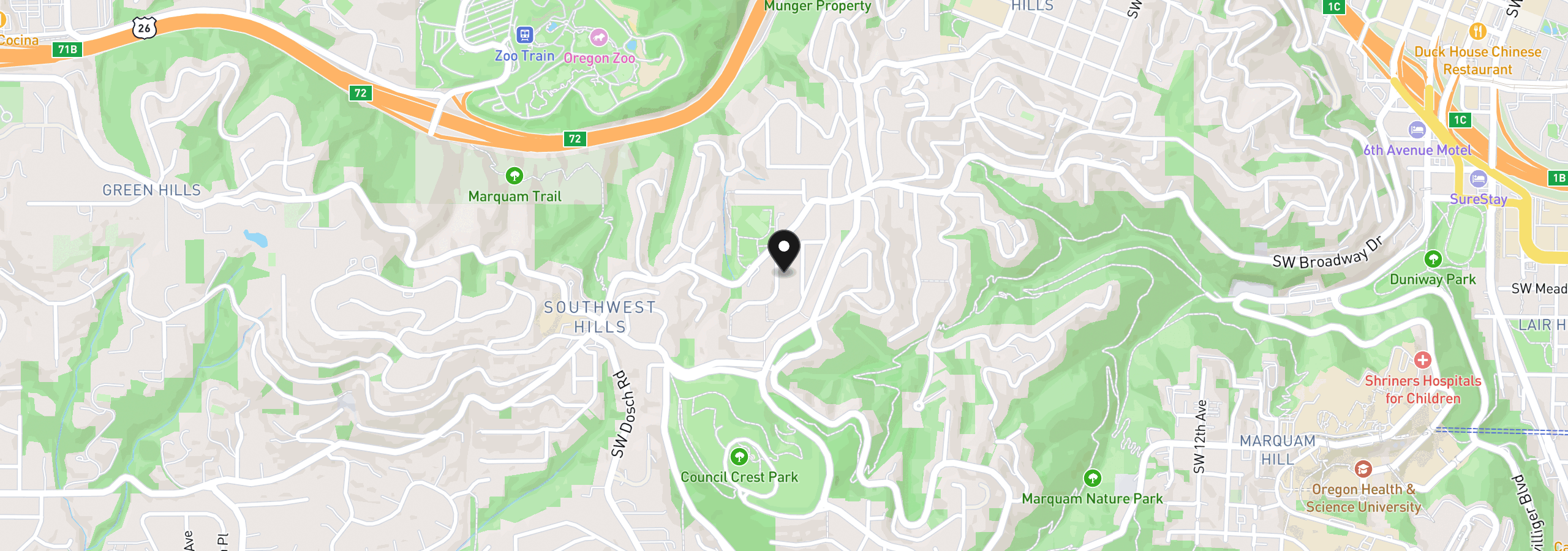 Map showing the location of 2730 SW Old Orchard Rd, Portland, OR 97201