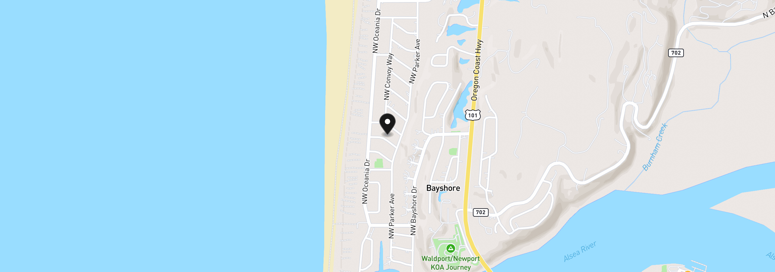 Map showing the location of 1910 NW Cutter St, Waldport, OR 97394