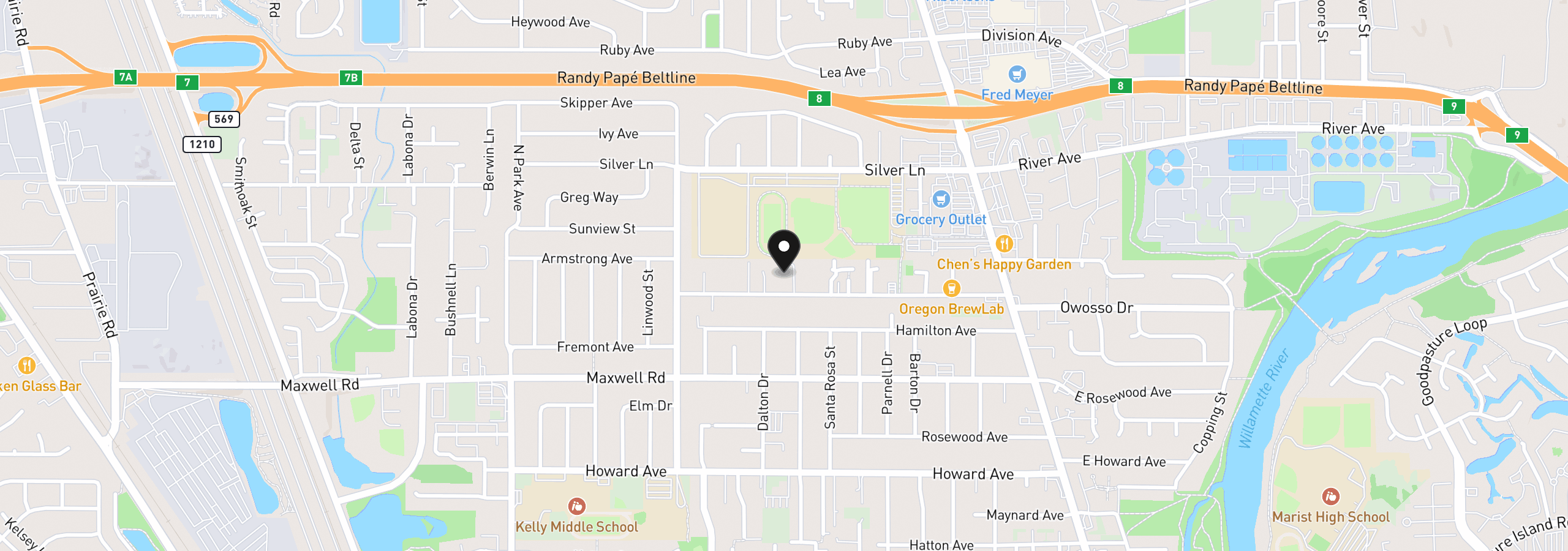 Map showing the location of 455 Kourt Dr, Eugene, OR 97404
