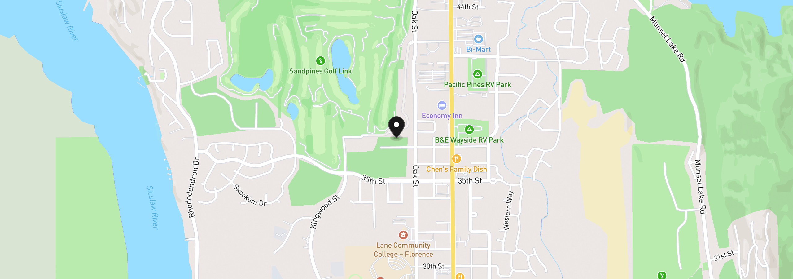 Map showing the location of 1467 37th St, Florence, OR 97439