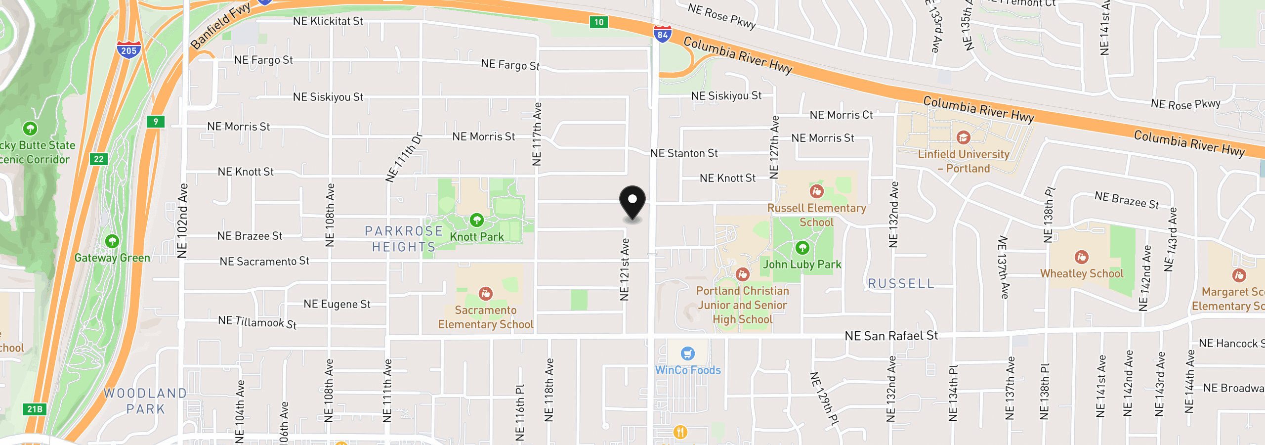 Map showing the location of 2508 NE 121st Ave, Portland, OR 97220