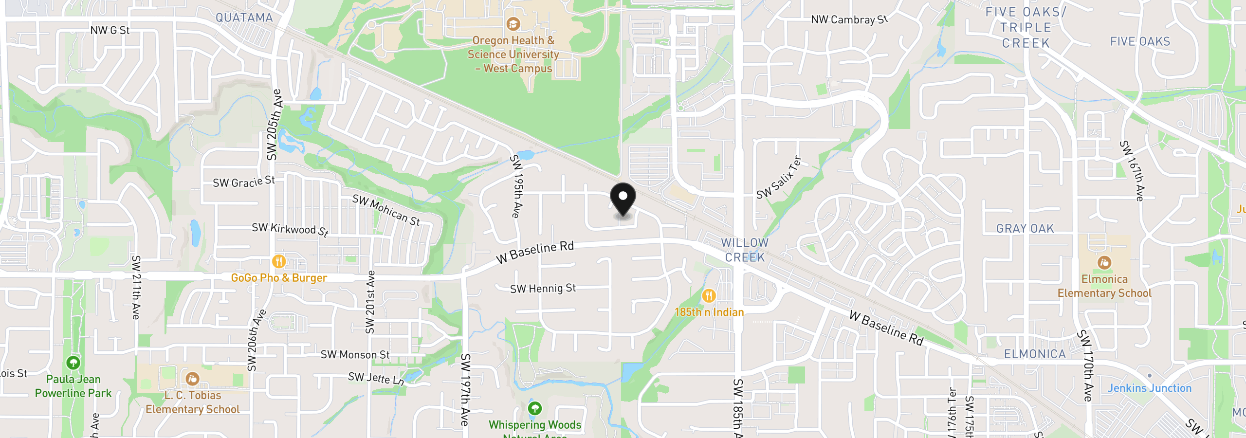 Map showing the location of 18989 SW Jessica Way, Beaverton, OR 97006