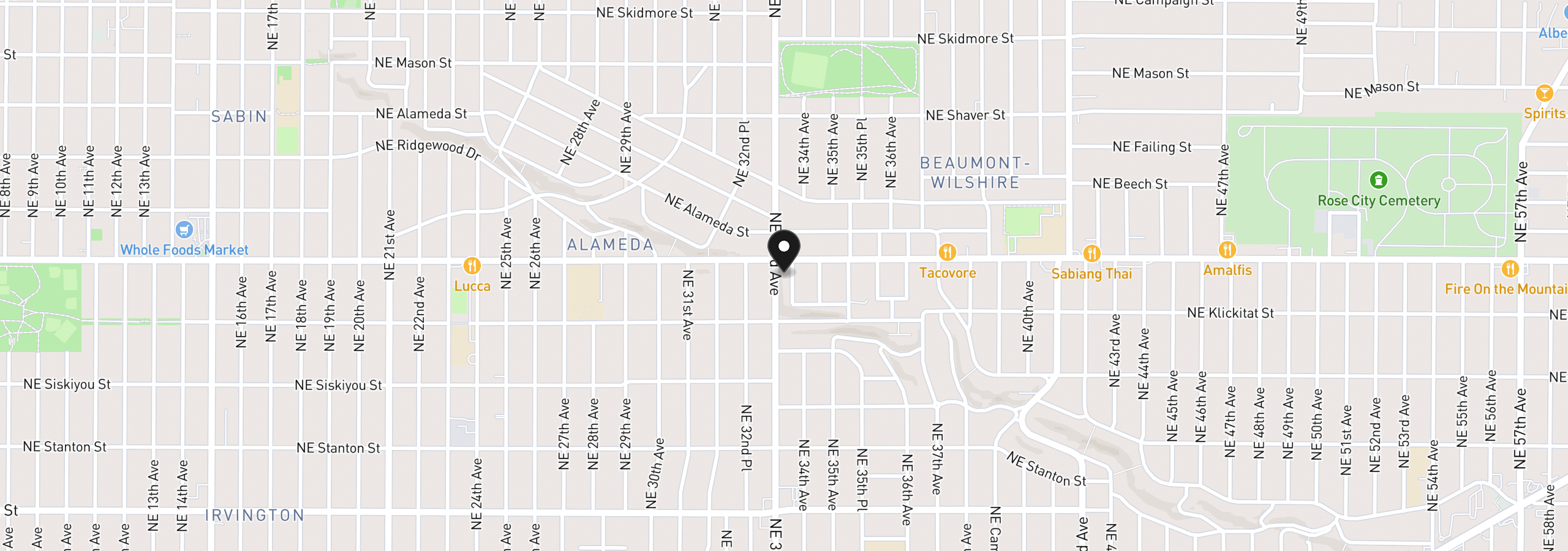 Map showing the location of 3455 NE 33rd Pl, Portland, OR 97212