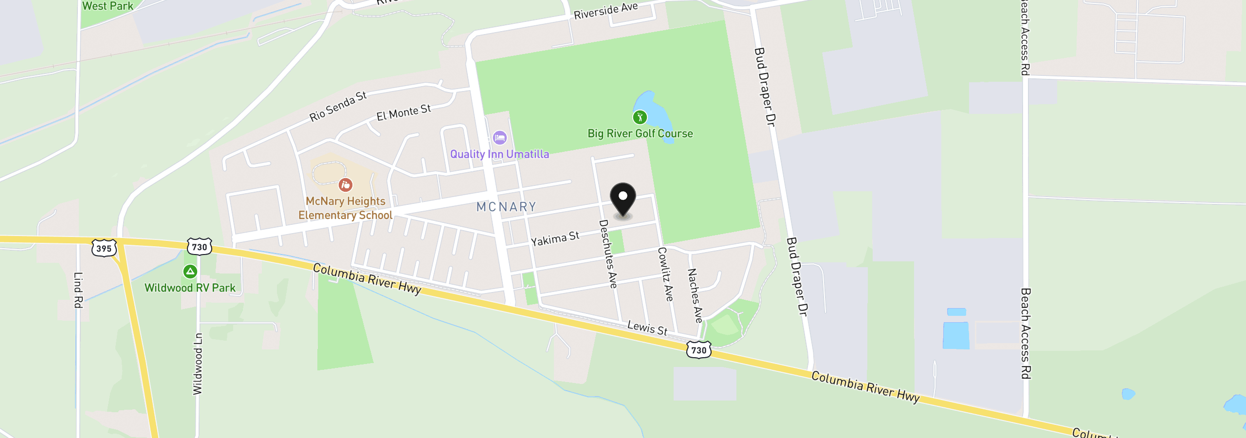 Map showing the location of 306 Yakima St, Umatilla, OR 97882