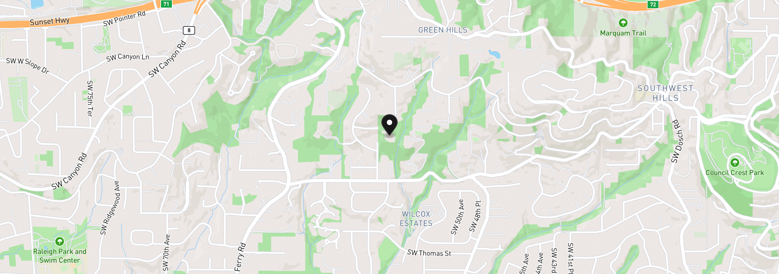 Map showing the location of 5406 SW Woods Ct, Portland, OR 97221