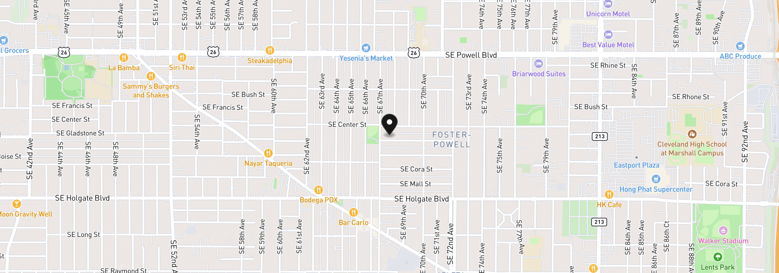 Map showing the location of 6729 SE Gladstone St, Portland, OR 97206