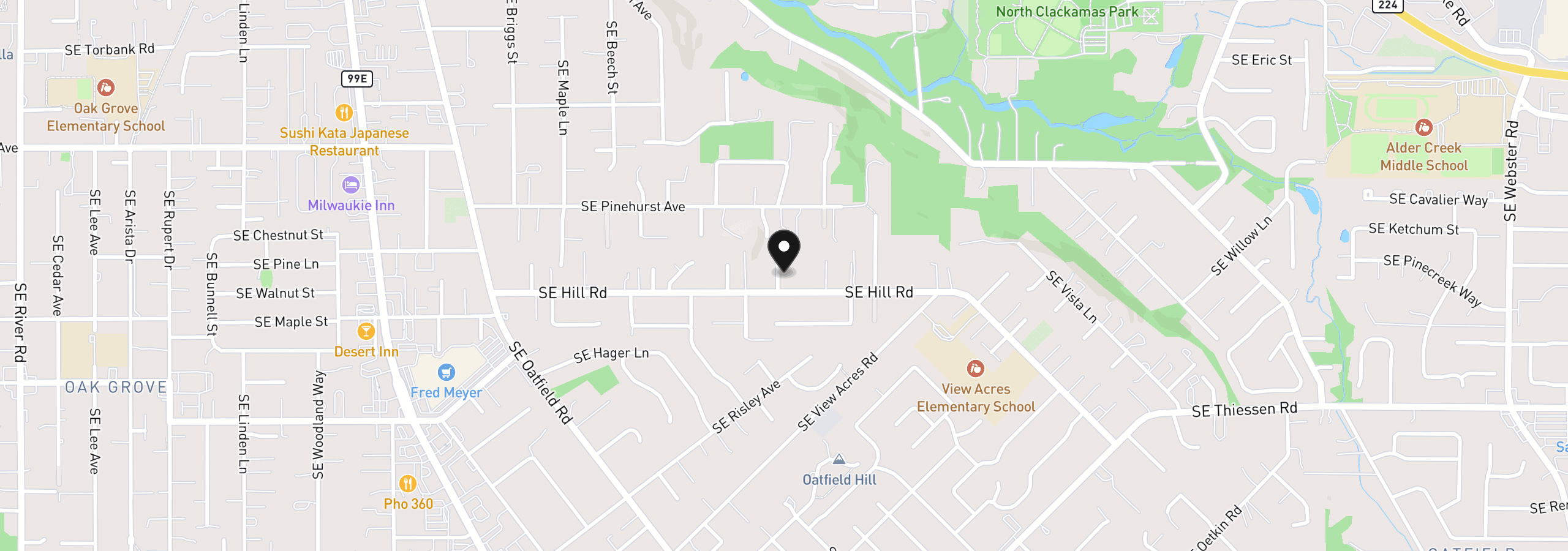 Map showing the location of 14344 SE Trilva Jean Ct, Milwaukie, OR 97267