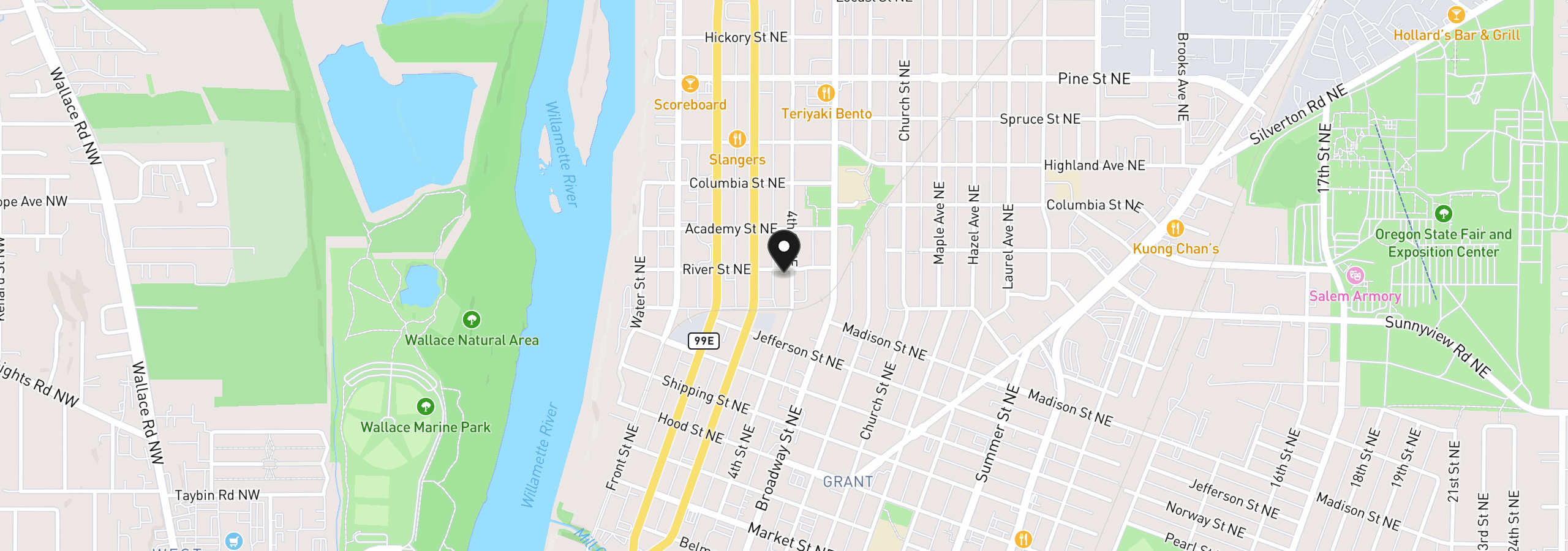 Map showing the location of 1885 4th St NE, Salem, OR 97301