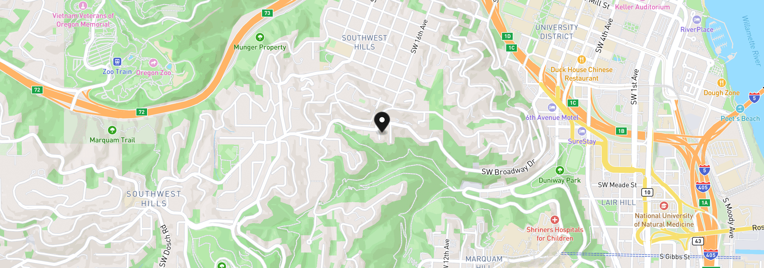 Map showing the location of 2622 SW Davenport Ct, Portland, OR 97201