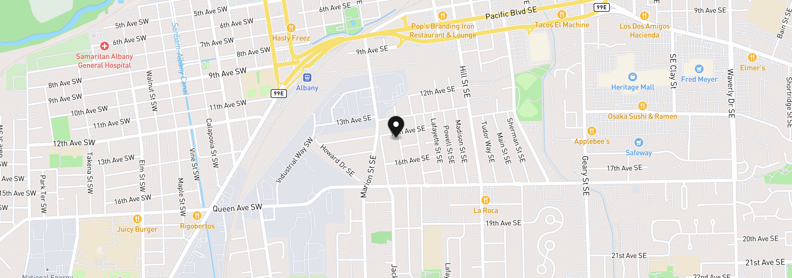 Map showing the location of 1414 Jefferson St SE, Albany, OR 97322