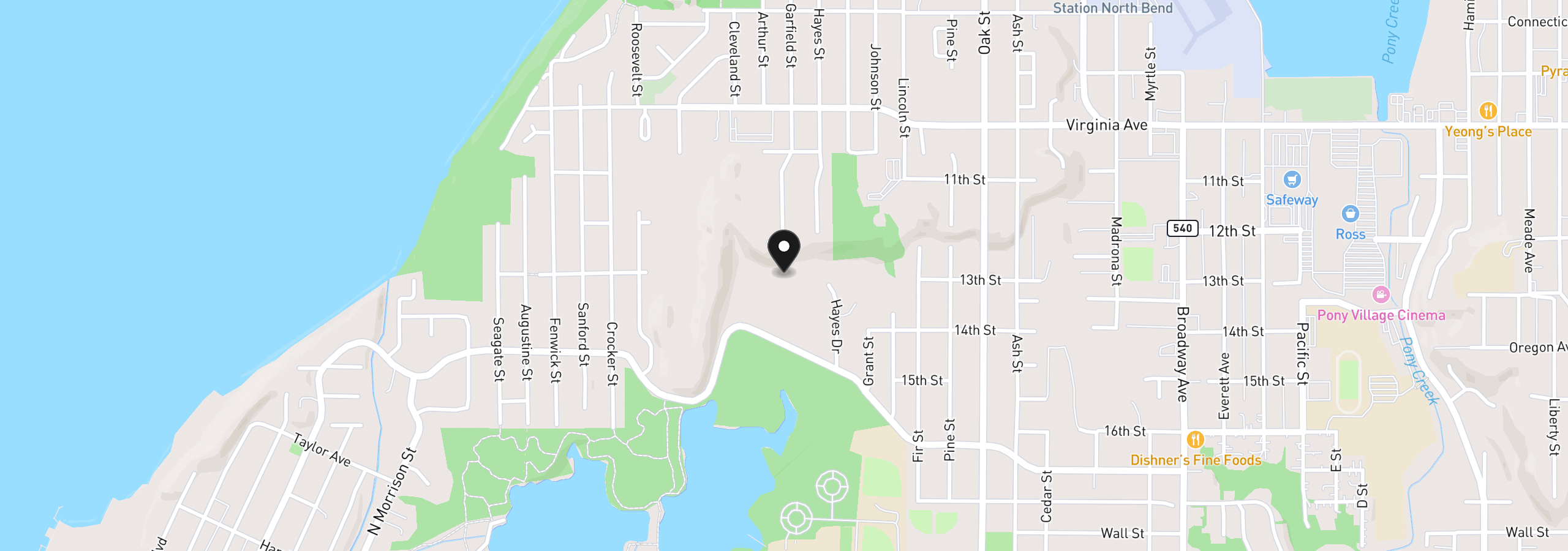 Map showing the location of 2215 Garfield St, North Bend, OR 97459