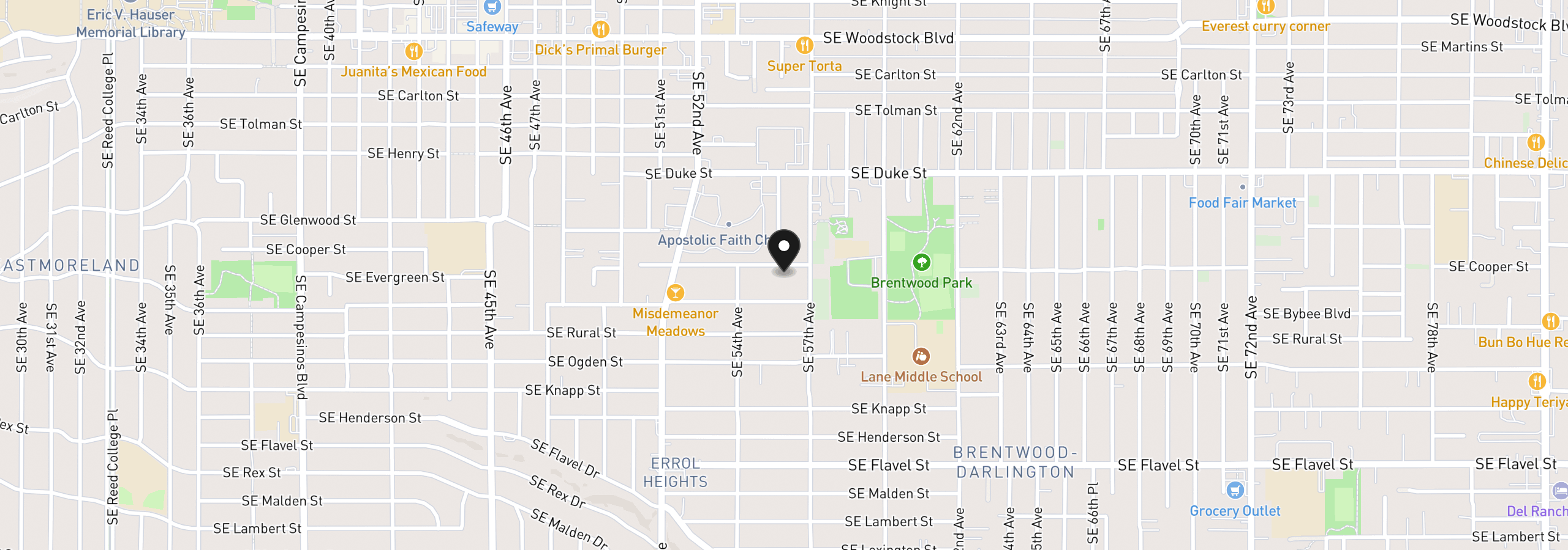 Map showing the location of 5601 SE Bybee Blvd C, Portland, OR 97206