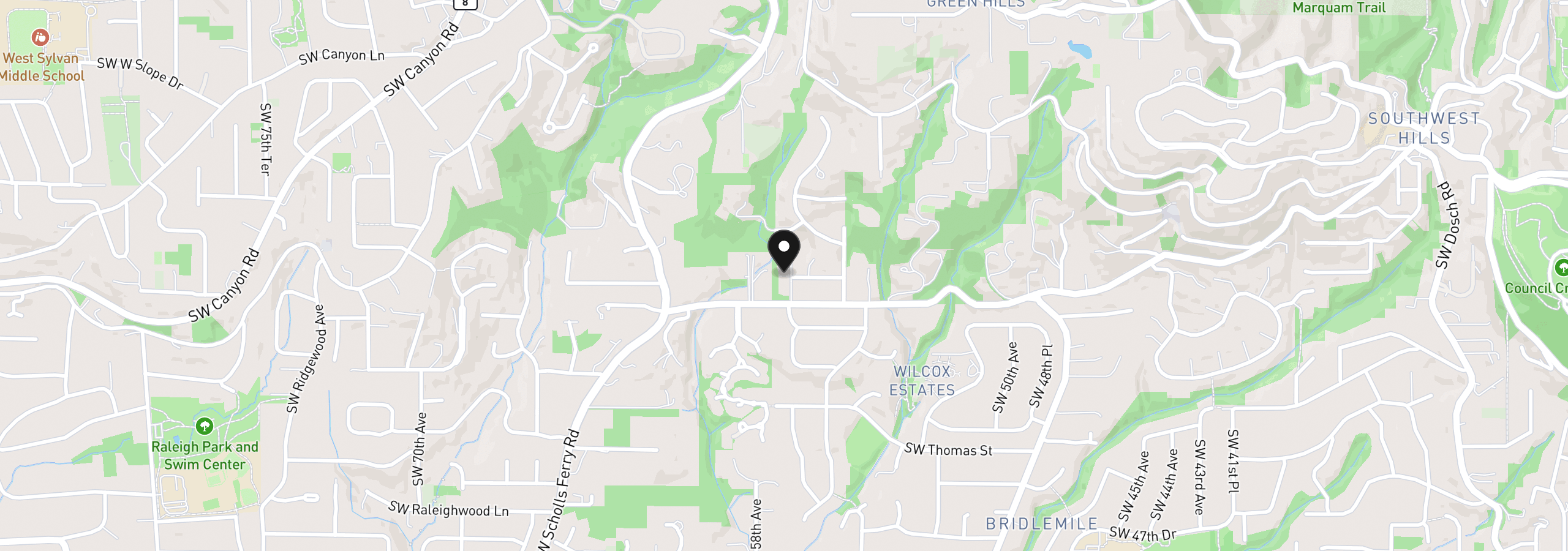 Map showing the location of 3425 SW 57th Ave, Portland, OR 97221
