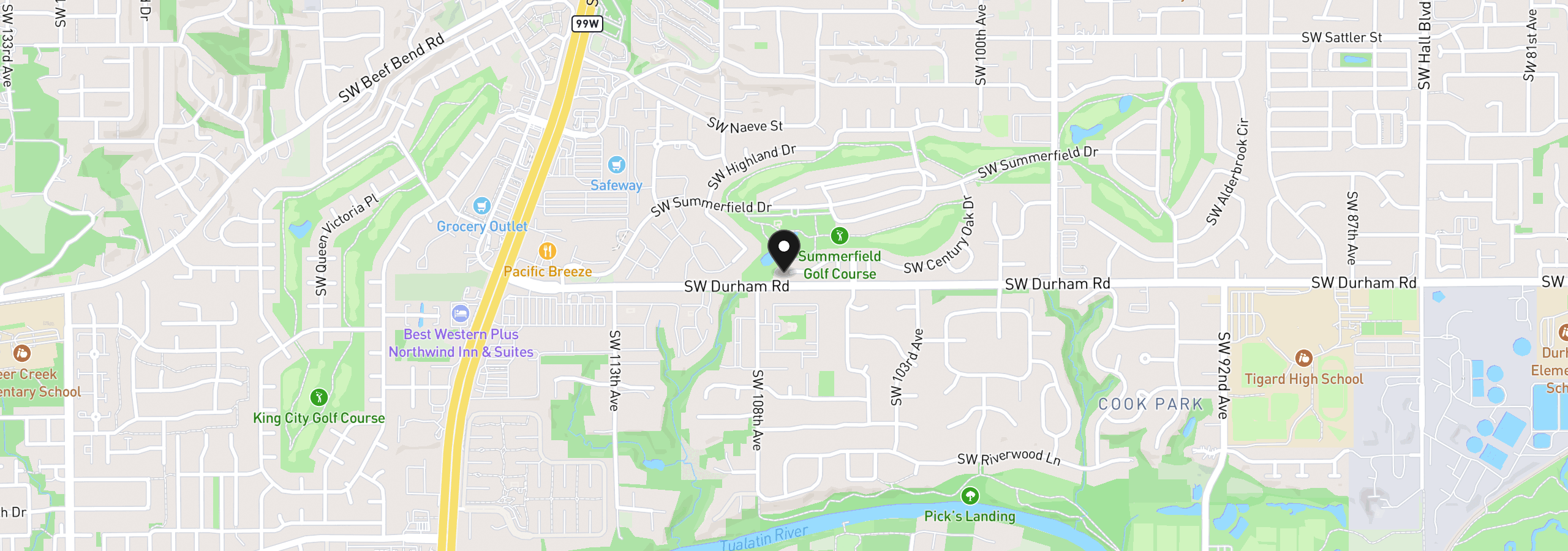 Map showing the location of 10590 SW Century Oak Dr, Portland, OR 97224