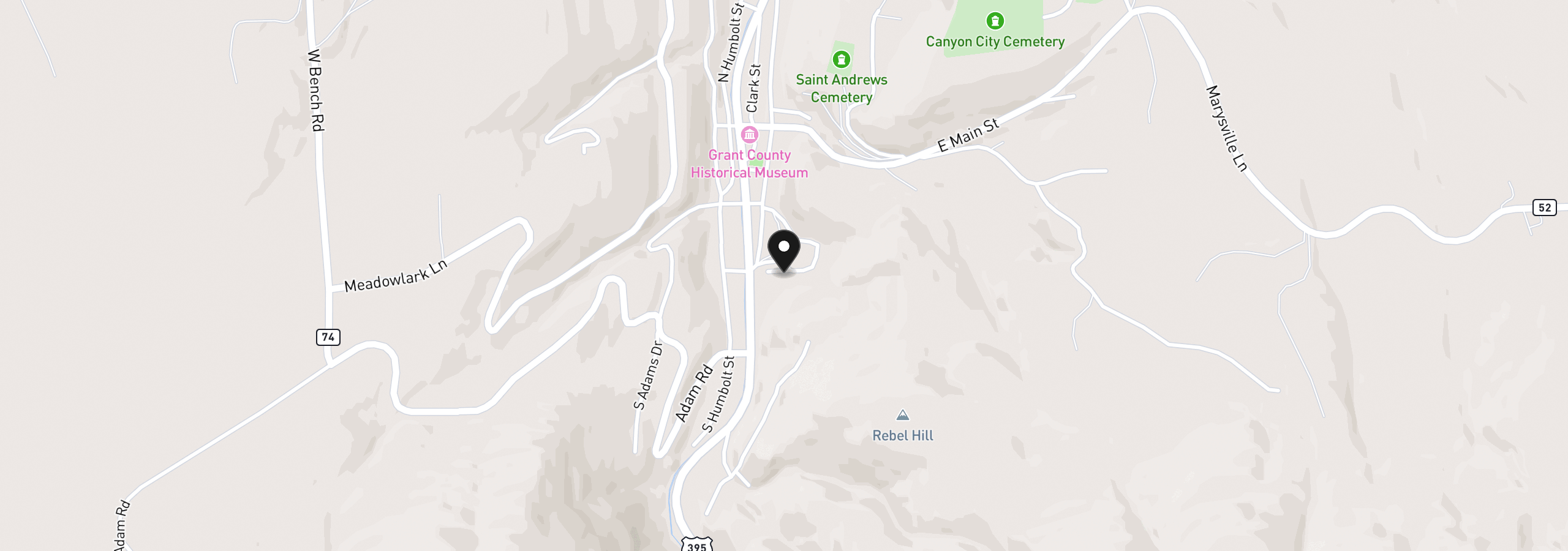 Map showing the location of 115 Rebel Hill Rd, Canyon City, OR 97820