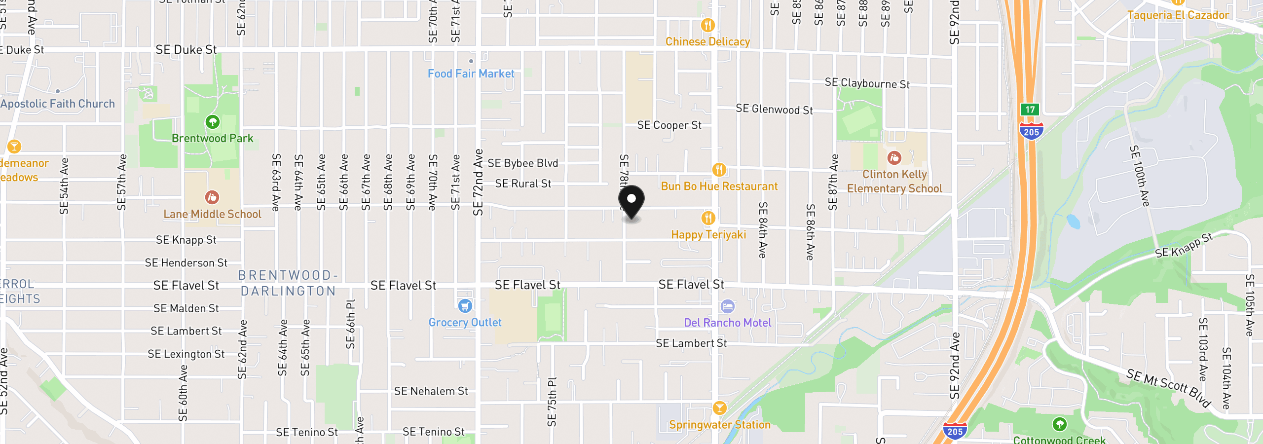 Map showing the location of 7242 SE 78th Ave 1, Portland, OR 97206