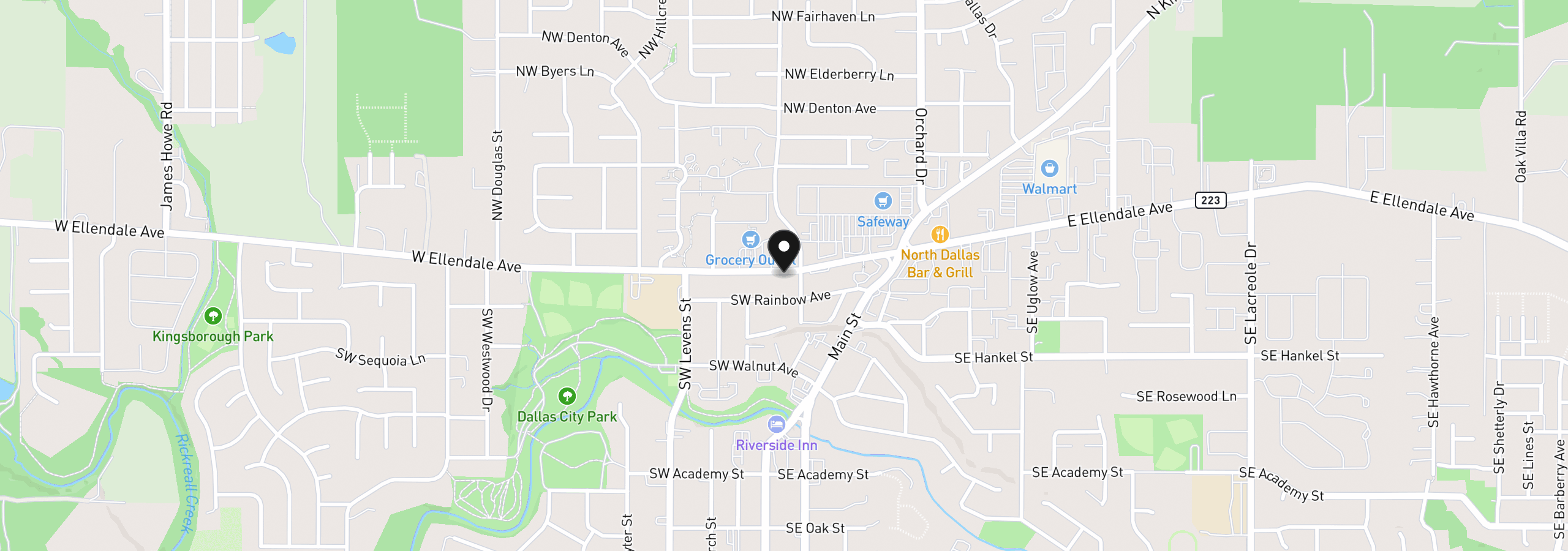 Map showing the location of 213 W Ellendale Ave, Dallas, OR 97338