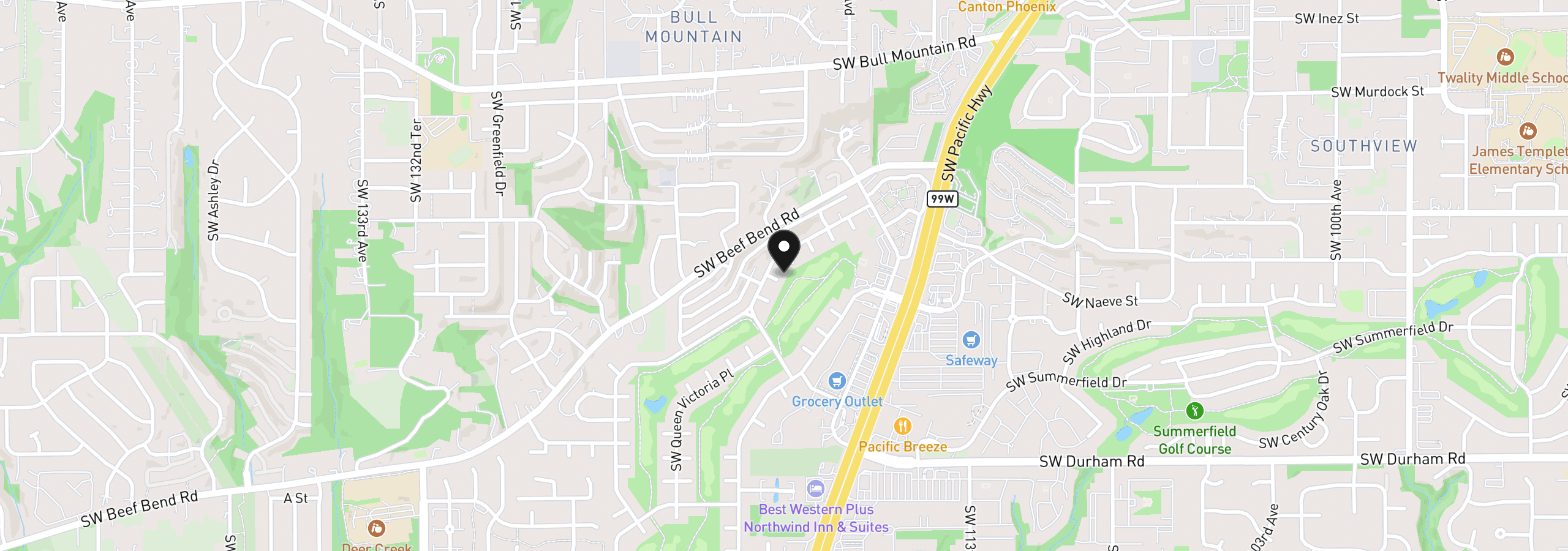 Map showing the location of 11960 SW King George Dr, King City, OR 97224