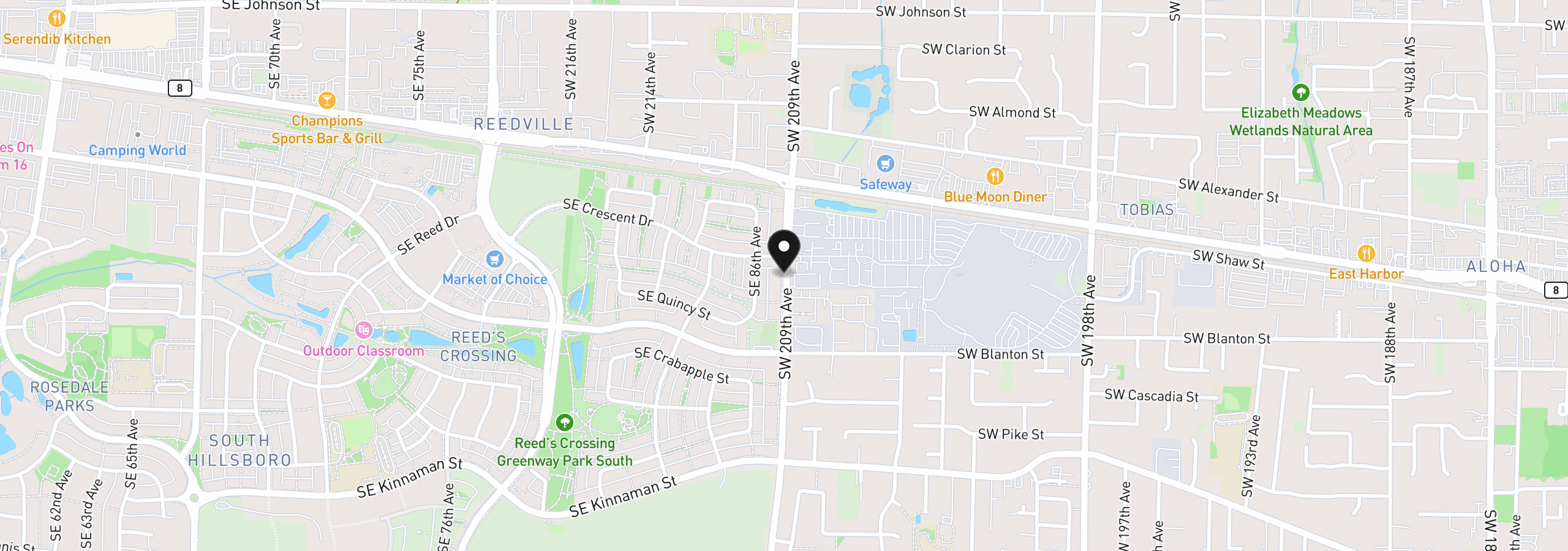 Map showing the location of 3547 SW 209th Ave, Hillsboro, OR 97129