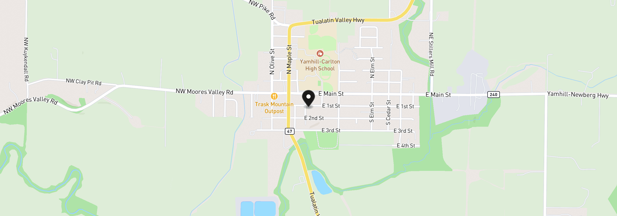 Map showing the location of 215 S Laurel St, Yamhill, OR 97148