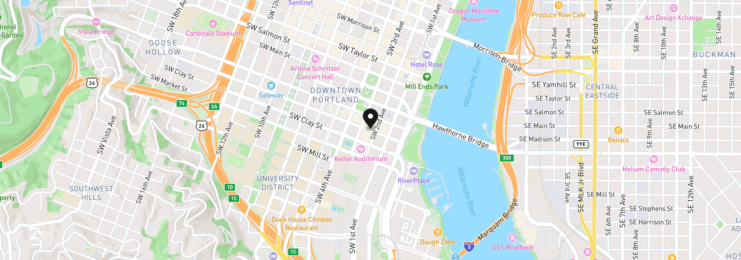 Map showing the location of 1414 SW 3rd Ave 2801, Portland, OR 97201