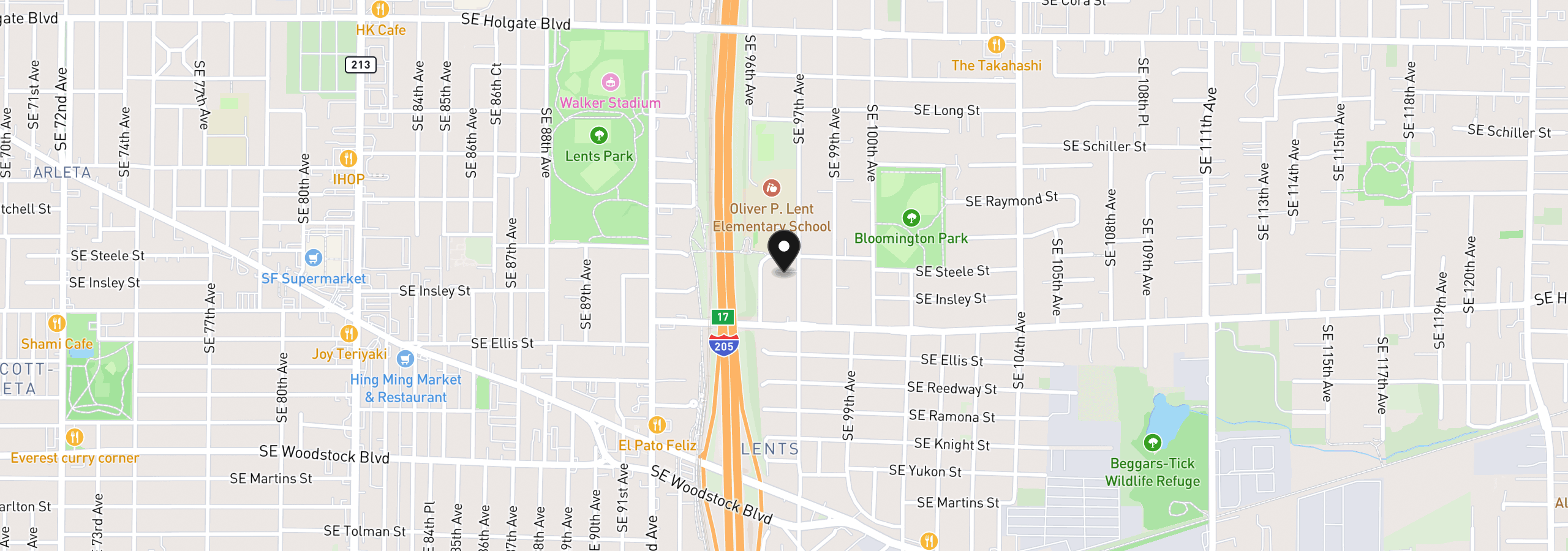 Map showing the location of 5315 SE 97th Ave, Portland, OR 97266