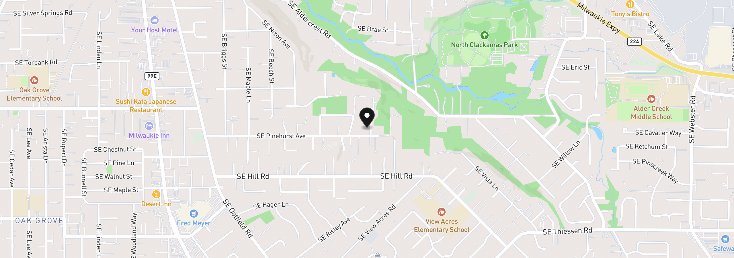 Map showing the location of 14047 SE Piper Cub Way, Milwaukie, OR 97267