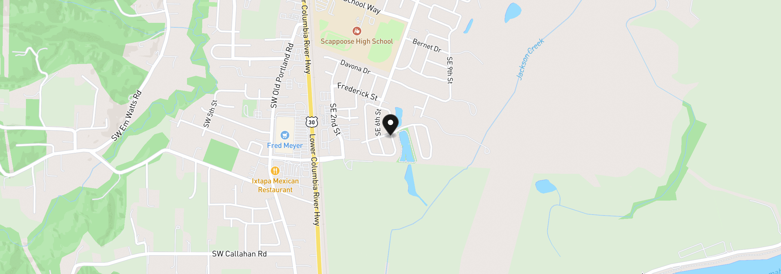 Map showing the location of 51469 SE Westlake Dr, Scappoose, OR 97056