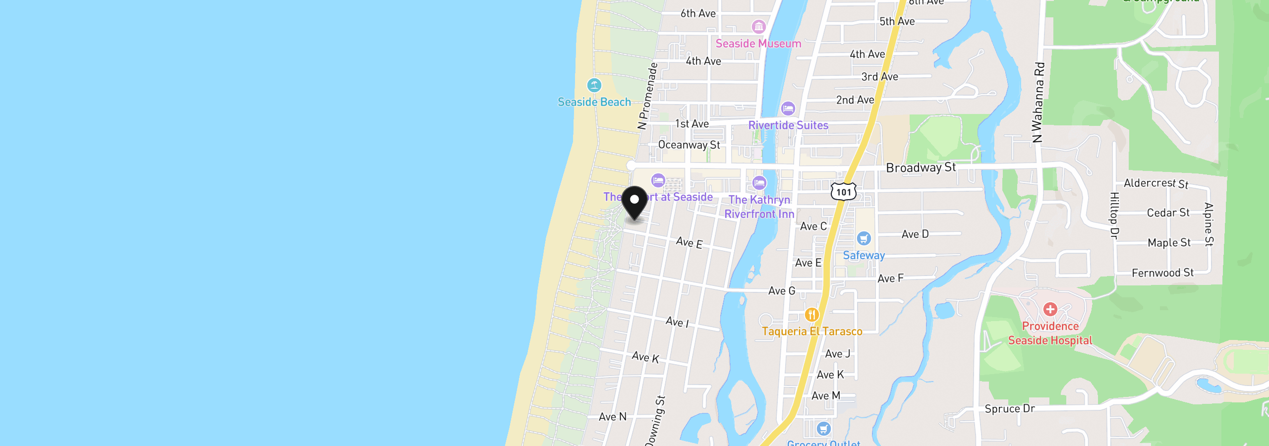 Map showing the location of 475 S Prom 112, Seaside, OR 97138